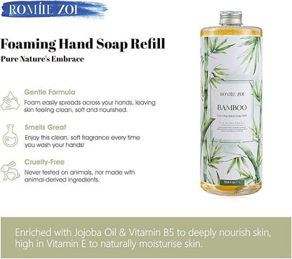 ROMIIE ZOI Foaming Hand Soap Refill, Bamboo, Gentle & Moisturizing Formula for Home & Kitchen, 1 L/ 33.8 FL OZ