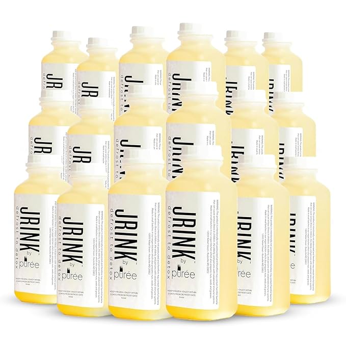 JRINK by Purée Ginger Lemon Juice, Cold Pressed Juice Cleanse with Organic Lemon Ginger, Detox Drink from Raw Fruit and Vegetable, No Preservatives, Healthy Cleanse, 16oz Bottles, 18 Pack