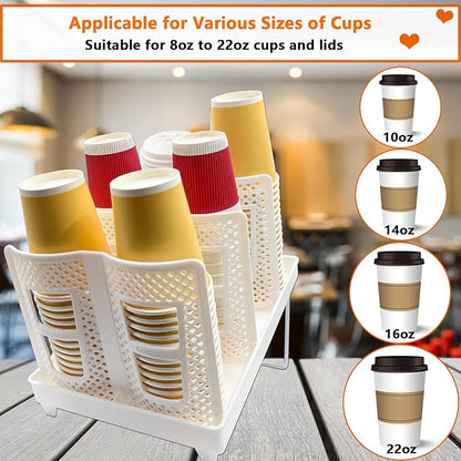 Coffee Cup Organizer Holder, CIT ZCFYU Adjustable Cup and Lid Storage Rack,6 Slots Disposable Paper Cup Dispenser fits 8-22oz,Plastic Cup Stand for Coffee Station Bar Countertop Home Kitchen,White