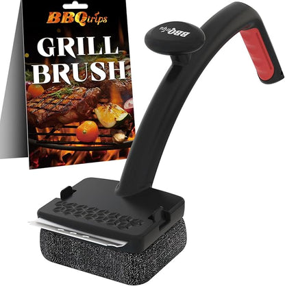 Bristle Free Grill Brush for Outdoor Grill - Safer BBQ Scrubber with Replaceable Dense Steel Fiber Woven Head - Heavy Duty Grill Cleaner & Scraper with Leverage Knob for Gas, Charcoal