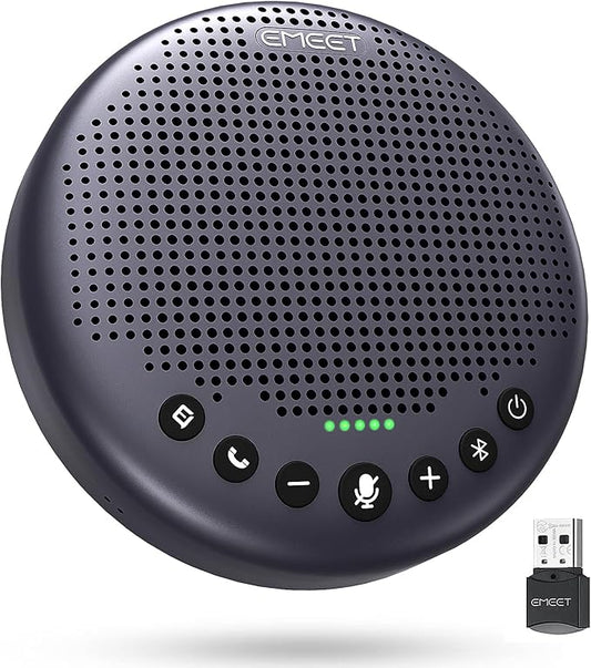 EMEET Conference Speaker and Microphone w/8 Mics, 360° Voice Pickup, Noise Reduction, Bluetooth/USB/Dongle Speakerphone for 10 People w/Daisy Chain for 18, Compatible w/Leading Platforms, 2025 Version