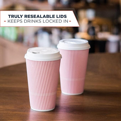 Disposable Coffee Cups With Lids - 16 oz To Go Coffee Cup (70 Pack). Large Travel Cups Hold Shape With Hot and Cold Drinks, No Leaks! Insulated Ripple Cups Protect Hands, No Sleeves needed!