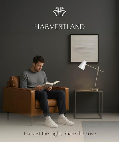 HarvestLand HaloBar Brass Desk Lamp Home Office – White Industrial Table Lamp with Solid Base for Office, Reading Lamps for Bedside Table, Study and Reading Task Lamp, Gifts for Adults