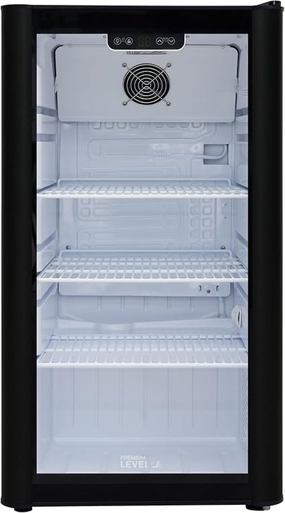 PremiumLevella PRF37DX Glass Door Display Refrigerator 3.1 cu ft Commercial Beverage Cooler Merchandiser - Black