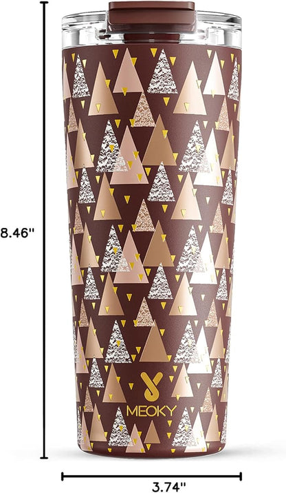 Meoky 24 oz Travel Coffee Mug with Leak-proof Lid, Stainless Steel Insulated Coffee Tumbler, Keeps Hot for 8 Hours or Cold for 24 Hours, Fits in Car Cup Holder (Cocoa Geometry)