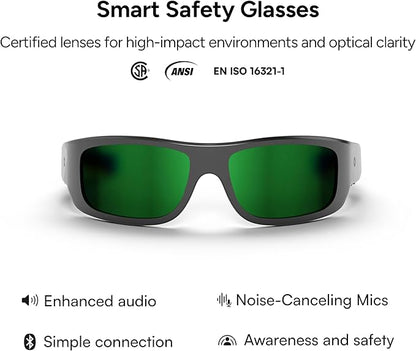 Lucyd Armor Smart Safety Glasses, TR90 Frame, Light Adaptive Lenses, Open Ear Speakers & Microphone - ANSI Z87.1