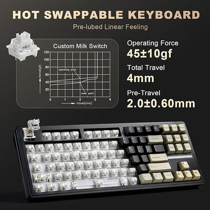 YUNZII YZ87 Gasket Mechanical Keyboard,TKL Wireless Hot Swappable with 5-Layer Padding, BT5.0/2.4G/USB-C NKRO RGB Backlit for Win/Mac (Black, Milk Switch)