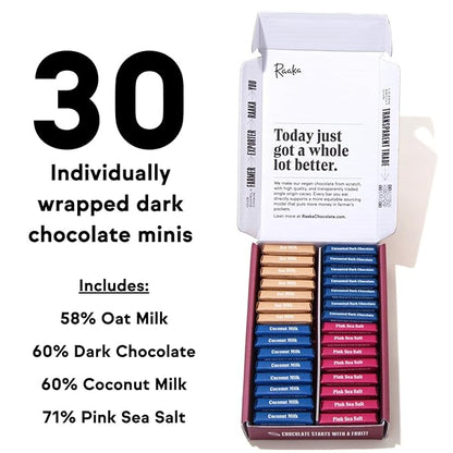 Raaka Dark Chocolate Gift Box | Mini Dark Chocolate Variety Pack | Organic, Vegan, Gluten Free | Box of 30 Individually Wrapped Chocolates