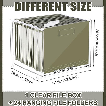 24 Hanging File Folder with Acrylic Organizer for Letter/a4 Size Desktop Clear File Storage Box with Handles for Home Work Office Use (Green,Classic)