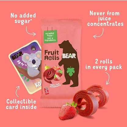 BEAR Real Fruit Snack Rolls - Gluten Free, Vegan, and Non-GMO - Strawberry – 36 Rolls, Healthy School And Lunch Snacks For Kids And Adults, 0.7 Ounce (Pack of 18)