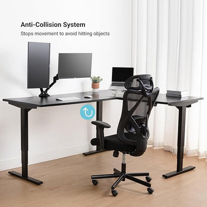 Progressive Desk Stand Up Height Adjustable Standing Desk - L Shaped 85" x 72" Corner Computer Rising Workstation Electric Table - Gray Frame, Bright Beech Top