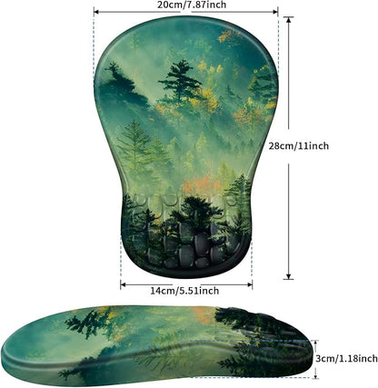 YIWEI Ergonomic Mouse Pad with Wrist Rest - Comfortable Office Mousepad with Memory Foam Wrist Support for Carpal Tunnel Relief, Mouse Pads with Non-Slip Base for Gaming and Home (Forest)