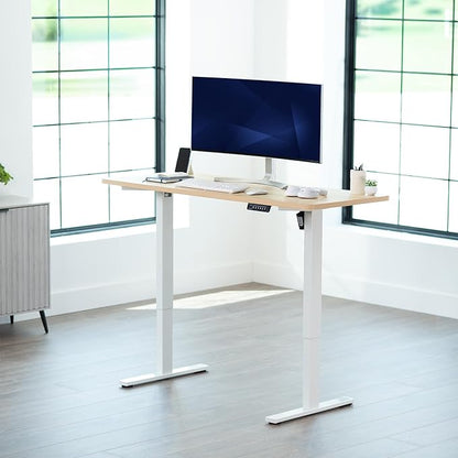VIVO Electric 60 x 24 in Standing Desk, Memory Height Adjustment, 1B Series, One-Piece Light Wood Top, White Frame, DESK-KIT-1W6C