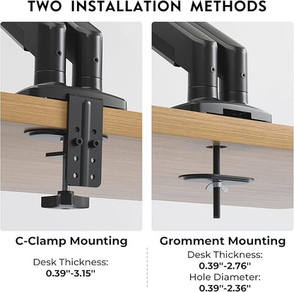 BONTEC Dual Monitor Stand for 15-34 Inch Screens, Gas Spring Adjustable Monitor Arm, Full Motion VESA 75x75/100x100mm Desk Mount with Tilt, Swivel, Rotation, Ergonomic Design for Home Office or Gaming