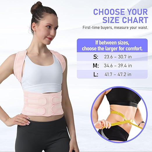 Posture Corrector for Women and Men, Back Brace with Full Back Support, Adjustable Shoulder Straightener for Upper & Lower Back Pain Relief, Scoliosis, Hunchback (Small, Pink)