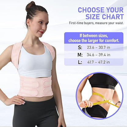 Posture Corrector for Women and Men, Back Brace with Full Back Support, Adjustable Shoulder Straightener for Upper & Lower Back Pain Relief, Scoliosis, Hunchback (Small, Pink)