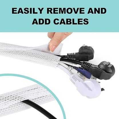 AGPTEK Cable Sleeve Cover, 2Pack 5ft - 1.6 inch Desk Cord Organizer Cable Hider, Home Office Wire Management Computer TV Wire Loom Tubing, Pet Proof Cord Protector, from Cat Dog Chewing, White