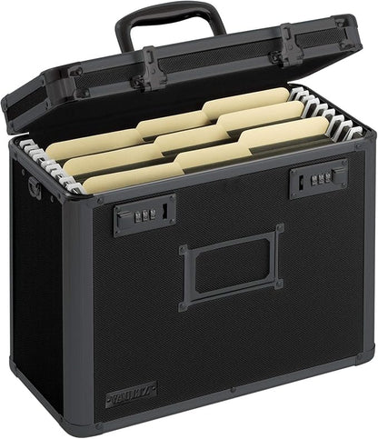 Vaultz File Organizer Storage Box - 14 x 7 x 12.19 Inch Letter Size, Portable Locking Storage Totes with Dual Combination Locks for Filing Office Documents - Super Tactical