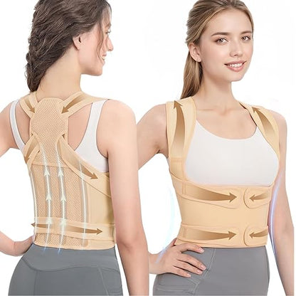 Posture Corrector for Women & Men – Adjustable Back Brace with Full Back Support, Shoulder Straightener for Spine Alignment, Scoliosis, Hunchback & Back Pain Relief (Beige,Small)