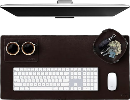 Elizo Leather Desk Mat Desk Pad Blotter Set - Real Full-Grain Leather (32x16) 2-Layer Genuine Desk Cover Protector & Large Mouse Pad, Computer Keyboard Desk Accessories for Office & Home