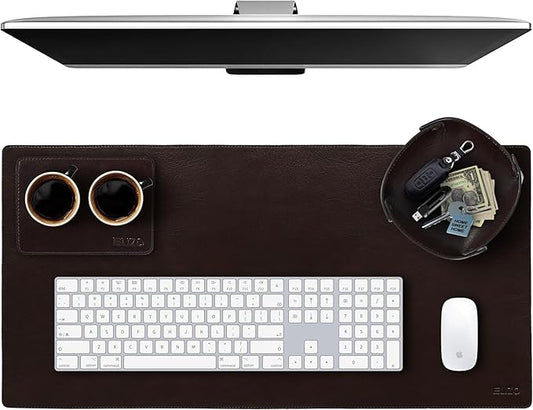 Elizo Leather Desk Mat Desk Pad Blotter Set - Real Full-Grain Leather (32x16) 2-Layer Genuine Desk Cover Protector & Large Mouse Pad, Computer Keyboard Desk Accessories for Office & Home
