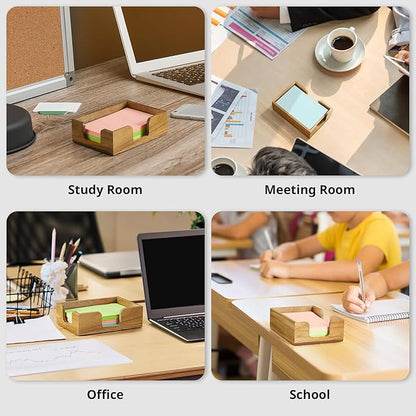 Acacia Wood Sticky Note Holder, 4x6 Inch Notepad Holder Dispenser with Dual Openings, Sticky Note Dispenser Memo Holder Case for Desk Office School Supplies