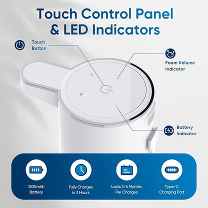 Automatic Liquid Soap Dispenser Touchless – 400ml Hand Soap Liquid Dispenser for Bathroom & Kitchen, Wall Mount or Countertop, 4 Adjustable Foam Levels, Rechargeable, IPX5 Waterproof