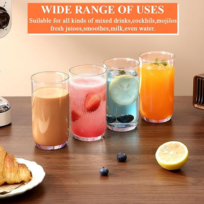 HOMQUEN 14oz Highball Glasses, 6pcs Drinking Glasses, PET Clear Plastic Water Glasses, Beer Glasses, Iced Coffee Glasses, Ideal for Cocktail, Whiskey, Soda, Tea, Water, Gift