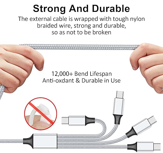 USB C Splitter Multi Charging Cable,USB A/C to USB C QC 3.0 Fast Charging[2Pack 4Ft], 4 in 2 Multi Charger Cord, with 4 Type-C Connectors Compatible with Cell Phones Tablets and More
