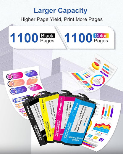 Latest Chip Remanufactured Ink Cartridges Replacement for Epson 822XL 822 XL Ink Cartridges Combo Pack Works with Workforce Pro WF-3820, WF-3823, WF-4820, WF-4830, WF-4833, WF-4834 Printers (4-Pack)