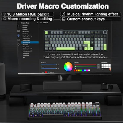 AULA F99 Pro Wireless Mechanical Keyboard with Knob,Gasket Structure,Tri-Mode BT5.0/USB-C/2.4GHz Hot Swappable Keyboard,Creamy Sound,RGB Backlit PBT Keycaps Computer Gaming Keyboards