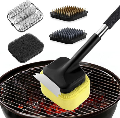 BBQ Grill Brush Set，Safe Grill Cleaning Brush Set and Scraper with Replacement Sponge Heads and Various Cleaning Brushes for Porcelain Charcoal Grill