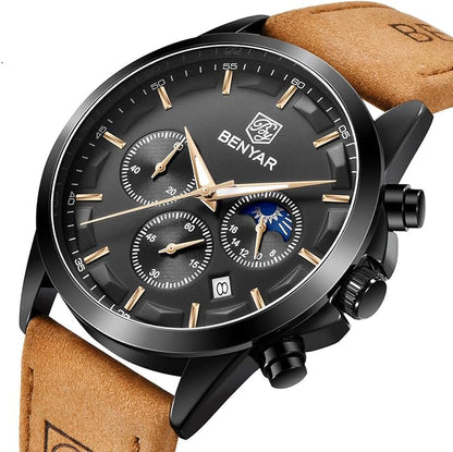 BY BENYAR Mens Watches Analog Quartz Chronograph Waterproof Wrist Watches for Men Fashion Business Work Casual Sport Designer Dress Watch with Calendar Elegant Gifts for Men