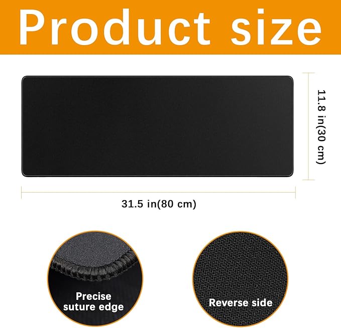 2 Pcs Large Gaming Mouse Pad Black 31.5x11.8 in,Extended Desk Keyboard Pad with Micro Weave Cloth, Edges Stitched Gaming Mouse Pad Pack for Office and Home Use