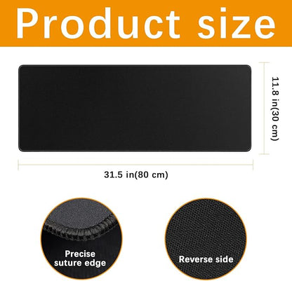 2 Pcs Large Gaming Mouse Pad Black 31.5x11.8 in,Extended Desk Keyboard Pad with Micro Weave Cloth, Edges Stitched Gaming Mouse Pad Pack for Office and Home Use