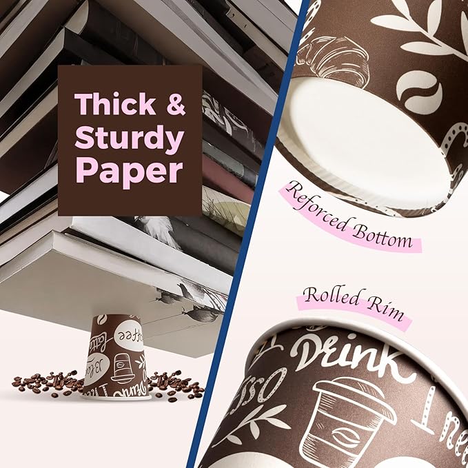 Fit Meal Prep 8 oz Coffee Cups 500 Count, Leak-Proof Hot Cup, Disposable Paper Coffee Cup Bulk for Hot/Cold Beverage, Durable Thickened Paper Cups for Party, Office, Bussines, Home, Bistros