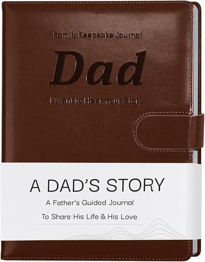 Artmag Dad's Life Story Journal with 250+ Prompt Questions, Family Keepsake Book Leather Cover for Dad to Share His Memories for Birthday Father's Day Christmas (Brown)