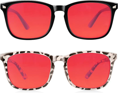 2 Packs Professional Sleep Glasses with 99.9% Blue Light Blocking Dual AR Coatings Red Lens, Computer Gaming Glasses for Men Women, Anti Fatigue & Eye Strain