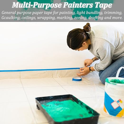 Premium Blue Painters Tape 3 Rolls, 0.94in x 60.1yds, Multi-Surface Painter's Tape Masking Tape for Painting, DIY Crafts Arts, Labeling, Decoration, Paint Tape for Indoor and Outdoor Use, Easy Removal