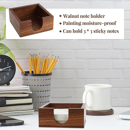 Buqoo Walnut Wooden Sticky Note Holder, Self Stick Note Holder Memo Pad Holder Dispenser Organizer, Post It Note Dispenser Cube Holder for 3 x 3 Sticky Notes for School Office Home Desk Accessories