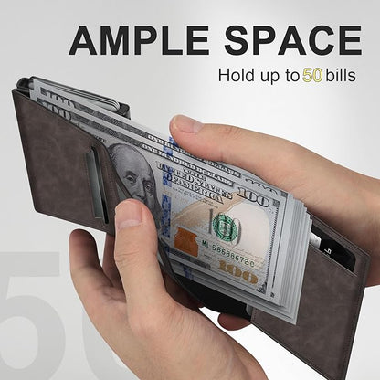 GAOCHALE Wallet for Men Pop up Card Holder, Smart, Slim, Minimalist Design for Front Pocket, Premium RFID Blocking, 10-14 Card Capacity | ID Window | Cash Slot(Gradient Dark Brown)