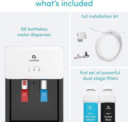 Avalon B8WHT Countertop Bottleless Water Cooler Dispenser - 2 Stage Water Filters and Installation Kit included, NSF Certified, UL Listed, White