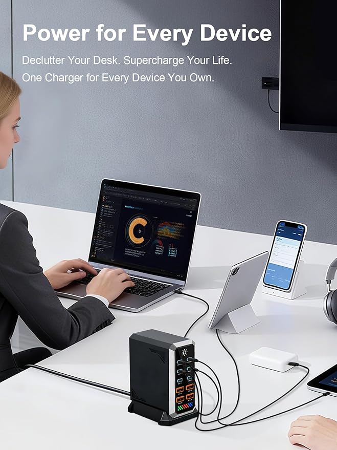 Multi-Port USB Charging Station GaN: Type-C Fast Charger PD3.1 140W for Multiple Devices