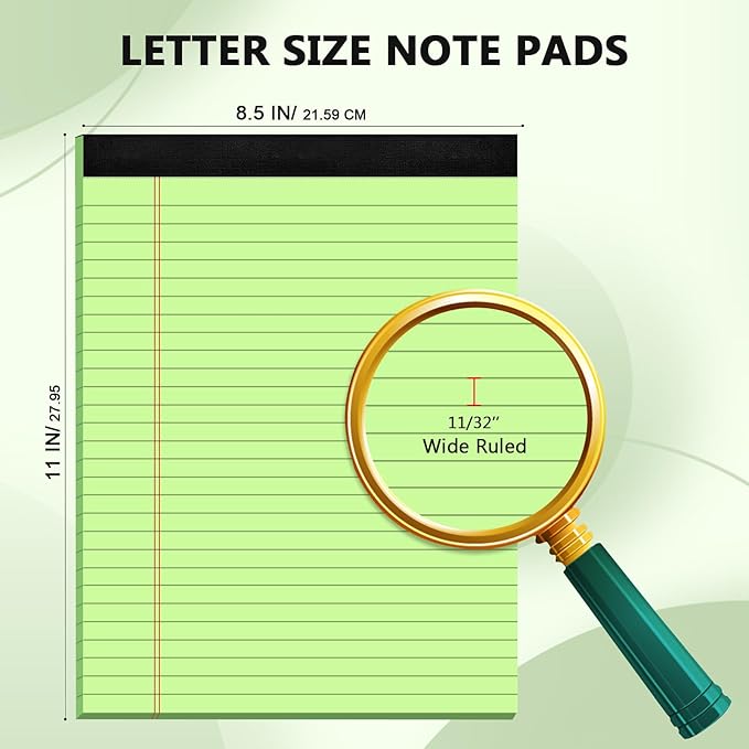 Colored Legal Pads 8.5 x 11, 2 Pack Colored Note Pads 8.5 x 11, Colored Writing Pads 8-1/2 x 11, Letter Size Writing Tablets Lined Notepad Wide Ruled, 30 Sheets per Note Pad, Perforated Notepads