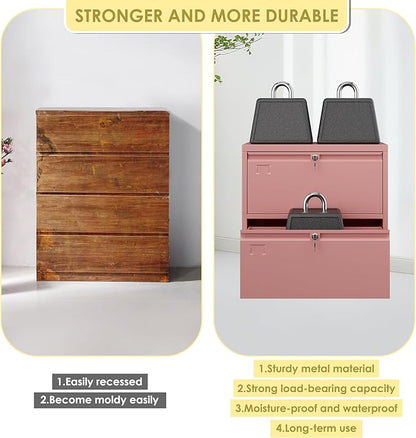 METAN Upgrade Metal 2 Drawer Lateral Files Cabinet for Home Office, Lockable Steel Wide File Storage Cabinet for Hanging Legal/Letter A4 Size, Assembly Required,Pink
