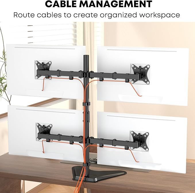 PUTORSEN Quad Monitor Stand, 4 Monitor Mount for 13 to 32 inch Screens, Holds up to 19.8lbs Each, Fully Adjustable, Black