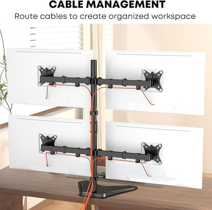 PUTORSEN Quad Monitor Stand, 4 Monitor Mount for 13 to 32 inch Screens, Holds up to 19.8lbs Each, Fully Adjustable, Black