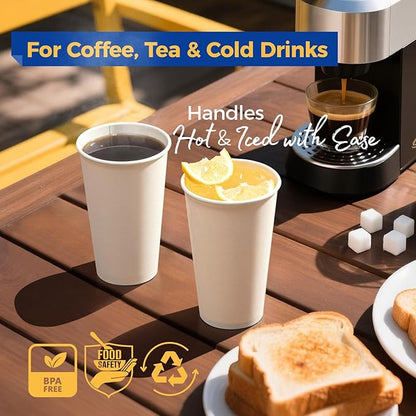 Fit Meal Prep 1000 Pack 16 oz Disposable Paper Coffee Cups, Premium White Hot Cups for Hot/Cold Beverage, Durable Thickened Paper Cup Bulk for Party, Office, Bussines, Home, Bistros, Events