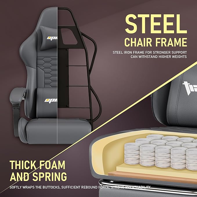 Gaming Chair, Computer Gaming Chairs with Footrest, Linkage Armrests and Lumbar Support, High Back Ergonomic Office Chair for Adults, Big and Tall Desk Chair(Grey)