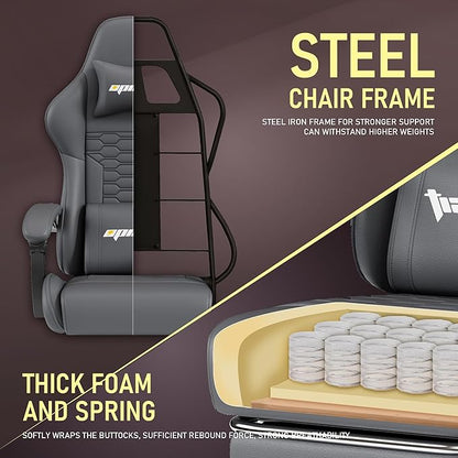 Gaming Chair, Computer Gaming Chairs with Footrest, Linkage Armrests and Lumbar Support, High Back Ergonomic Office Chair for Adults, Big and Tall Desk Chair(Grey)